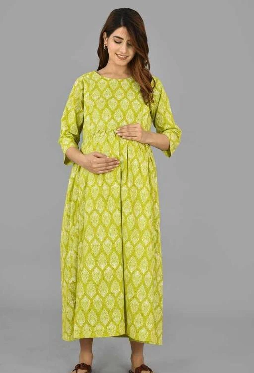 Fcity In Women Pure Cotton Yellow Midicalf Length Maternity Feeding Kurti With