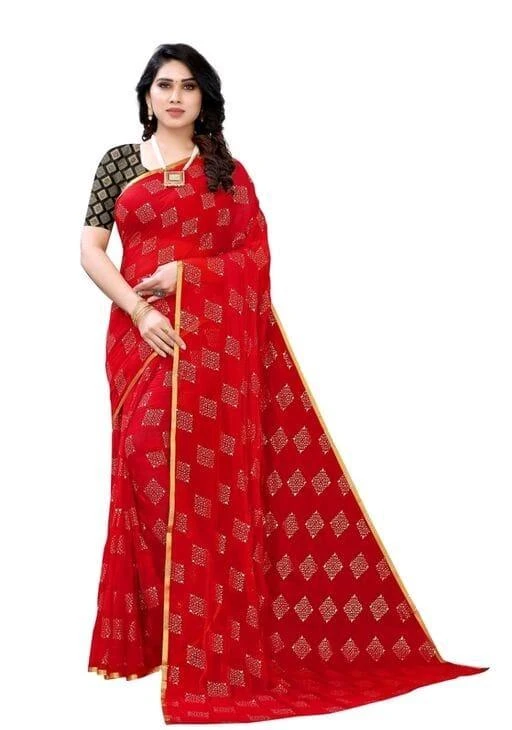 Checkout this latest Sarees
Product Name: *Trendy Attractive Sarees*
Saree Fabric: Chiffon
Blouse: Running Blouse
Blouse Fabric: Brocade
Net Quantity (N): Single
Sizes: 
Free Size (Saree Length Size: 5.5 m, Blouse Length Size: 0.8 m) 
Country of Origin: India
Easy Returns Available In Case Of Any Issue


SKU: ME 1789 A Red
Supplier Name: Jay Mateshwai Enterprises

Code: 493-49944147-999

Catalog Name: Aakarsha Graceful Sarees
CatalogID_12481691
M03-C02-SC1004