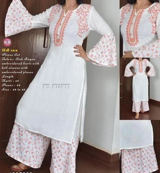 Checkout this latest Kurta Sets
Product Name: *Women Rayon A-line Printed Long Kurti With Palazzos*
Kurta Fabric: Rayon
Bottomwear Fabric: Rayon
Fabric: No Dupatta
Sleeve Length: Long Sleeves
Set Type: Kurta With Bottomwear
Bottom Type: Palazzos
Pattern: Printed
Net Quantity (N): Single
Sizes:
M (Bust Size: 38 in, Kurta Length Size: 42 in, Bottom Waist Size: 30 in, Bottom Length Size: 38 in) 
L (Bust Size: 40 in, Kurta Length Size: 42 in, Bottom Waist Size: 32 in, Bottom Length Size: 38 in) 
XL (Bust Size: 42 in, Kurta Length Size: 42 in, Bottom Waist Size: 34 in, Bottom Length Size: 38 in) 
Country of Origin: India
Easy Returns Available In Case Of Any Issue


SKU: JMC-546
Supplier Name: Jai Creation

Code: 537-4995068-9891

Catalog Name: Women Rayon Jacket Kurta Printed Long Kurti With Palazzos
CatalogID_732810
M03-C04-SC1003