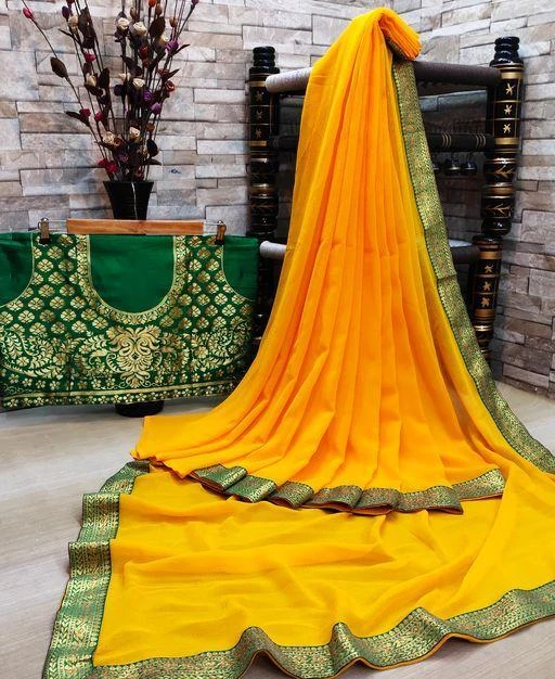 Checkout this latest Sarees
Product Name: *Alisha Ensemble Sarees*
Saree Fabric: Chiffon
Blouse: Separate Blouse Piece
Blouse Fabric: Jacquard
Pattern: Solid
Blouse Pattern: Jacquard
Net Quantity (N): Single
Keyu fashion lastest and trendy solid printed Yellow color chiffon sari will totally elevate your style quotient. it comes a long with a green color jaqcuard designer unstitched blouse.You can wear this sarees in multiple style to get different looks. Jalaram Fashion is designed as per the latest trends to keep you in sync with high fashion and this wedding occasion. it will keep you comfortable all day long stitch its Blouse as per your size and be the center of attention.this Ethnic wear sarees comprises a saree lenghth of 5.5m ,Blouse length of 0.75 m.
Sizes: 
Free Size (Saree Length Size: 5.5 m, Blouse Length Size: 0.8 m) 
Country of Origin: India
Easy Returns Available In Case Of Any Issue


SKU: MUMTAJ YELLOW GREEN1
Supplier Name: KEYU FASHION

Code: 663-49978504-999

Catalog Name: Trendy Refined Sarees
CatalogID_12492764
M03-C02-SC1004