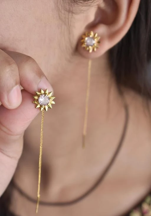 modern sui dhaga gold earrings designs