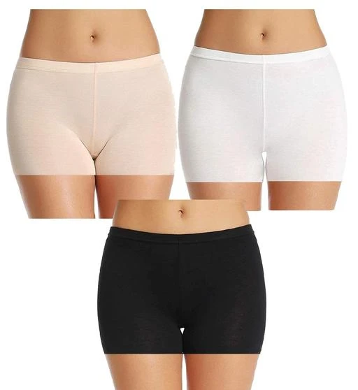 Women Boy Shorts White Cotton Blend Panty