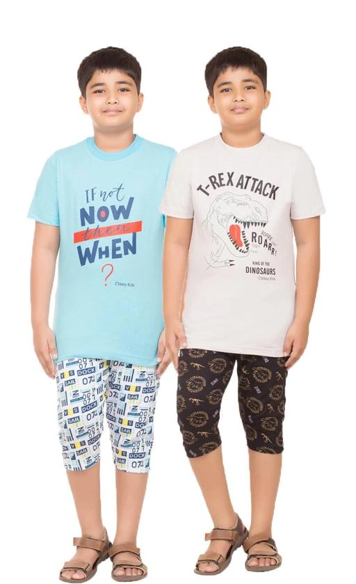 Checkout this latest Nightsuits
Product Name: *Tee Weavers Boys Nightwear Tshirt with Capri Combo(Pack Of 2) *
Top Fabric: Cotton
Bottom Fabric: Cotton
Sleeve Length: Short Sleeves
Top Type: T-shirt
Bottom Type: Capri
Top Pattern: Printed
Bottom Pattern: Printed
Net Quantity (N): 2
Dress Up Your Little Prince In This Clothing Set From Tee Weavers.This Sets Are Designed To Keep In Mind Both Comfort And Style.
Sizes: 
4-5 Years, 5-6 Years, 6-7 Years, 7-8 Years, 8-9 Years, 9-10 Years, 10-11 Years, 11-12 Years, 12-13 Years, 13-14 Years, 14-15 Years, 15-16 Years
Country of Origin: India
Easy Returns Available In Case Of Any Issue


SKU: Mer-180-C2-S.BLU-SKIN
Supplier Name: Tee Weavers

Code: 926-50591505-999

Catalog Name: Unique Boys Nightsuits
CatalogID_12677214
M10-C32-SC1183