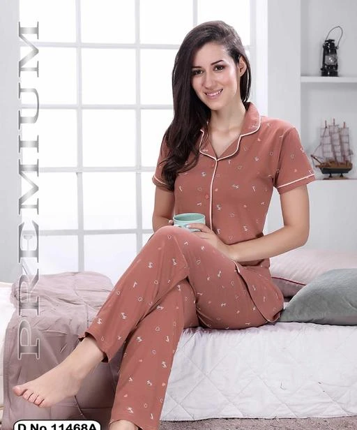 Checkout this latest Nightsuits
Product Name: *Divine Alluring Women Nightsuits*
Top Fabric: Hosiery
Bottom Fabric: Hosiery
Top Type: Shirt
Bottom Type: Pyjamas
Sleeve Length: Short Sleeves
Pattern: Printed
Net Quantity (N): 1
Sizes:
XXL (Top Bust Size: 44 in, Top Length Size: 32 in, Bottom Waist Size: 34 in, Bottom Length Size: 38 in) 
Lounge in extreme comfort or sleep restfully in this adorable Classic from LacyLook. This shirt is extremely comfortable to wear, This classic pajama set has been designed to be use as Nightwear or Loungewear. The premium classic pajama set gives you a cool & classy look. Enjoy a blissful sleep in this classy lounge wear/night wear classic pajama set. Two Piece Nightwear Set : Pajama, shirt  (Pajama Sets For Women) |Purpose: night dress for women, sleep - loungewear - home wear for women The entire set is created in a fashion that will enhance your natural silhouette and make you feel relaxed
Country of Origin: India
Easy Returns Available In Case Of Any Issue


SKU: AsEaTw6S
Supplier Name: LacyLook

Code: 187-51020610-9981

Catalog Name: Aradhya Alluring Women Nightsuits
CatalogID_12812851
M04-C10-SC1045