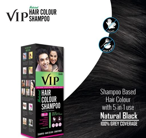  - Vip Hair Dye Shampoo Black 180ml Instant Hair Colour For Men And