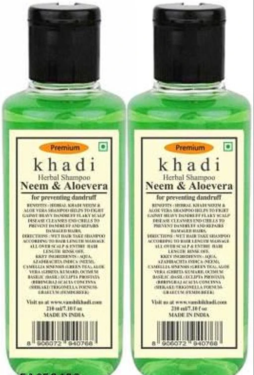 Checkout this latest Shampoo
Product Name: *Khadi Herbal Neem & Aloevera Shampoo Pack Of 2 210ml*
Product Name: Khadi Herbal Neem & Aloevera Shampoo Pack Of 2 210ml
Brand Name: Khadi
Hair Type: All Hair Type
Flavour: Aloe Vera
Net Quantity (N): 2
Premium Khadi herbal Neem & aloe vera shampoo infused with 100% natural extracts. Aloe vera in khadi natural herbal shampoo contains proteolytic enzymes which help heal and repair the damaged cells in your scalp.
Country of Origin: India
Easy Returns Available In Case Of Any Issue


SKU: PG-30
Supplier Name: Technoviq It Solution

Code: 761-51659498-003

Catalog Name: Khadi Sensational Hydrating Shampoo
CatalogID_13000168
M07-C21-SC5534