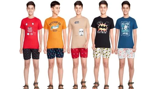 fcity.in Tee Weavers Nightwear Tshirt With Shorts Combopack Of 5