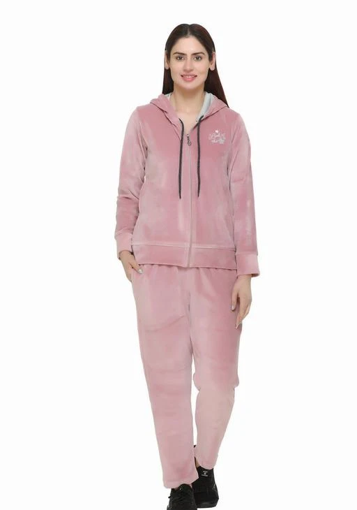 Winter Cotton Velvet Tracksuit For Women - Pink