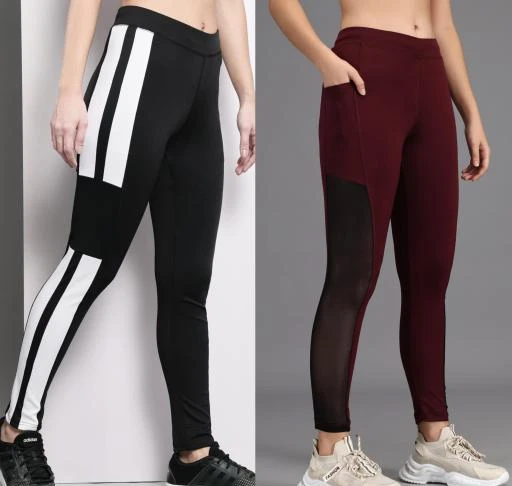 women's side stripped ankle length jegging Combo Pack Of