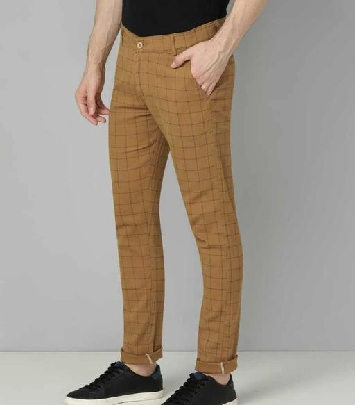 Men Brown Checked Casual Slim Fit Trousers