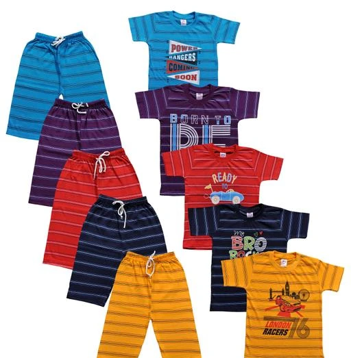 Checkout this latest Clothing Set
Product Name: *Boys Top And Bottom Sets Pack of 5*
Top Fabric: Cotton
Bottom Fabric: Cotton
Sleeve Length: Short Sleeves
Top Pattern: Printed
Bottom Pattern: Printed
Sizes:
1-2 Years, 2-3 Years (Top Chest Size: 11 in, Top Length Size: 16 in) 
3-4 Years (Top Chest Size: 12 in, Top Length Size: 17 in) 
5-6 Years (Top Chest Size: 13 in, Top Length Size: 18 in) 
6-7 Years
Country of Origin: India
Easy Returns Available In Case Of Any Issue


SKU: SPT-BSTB-MC-CPK5
Supplier Name: sri poovarakav tex

Code: 227-53270067-999

Catalog Name: Cutiepie Stylus Boys Top & Bottom Sets
CatalogID_13513047
M10-C32-SC1182