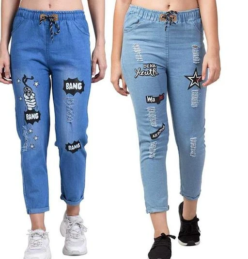 Checkout this latest Jeans
Product Name: *Women Denim Jeans Jogger Elastic Waist Drawstring Stretch Side Pockets Bang Light and Star Light Casual Jeans  Pack Of 2*
Fabric: Denim
Surface Styling: Printed
Net Quantity (N): 2
Sizes:
26 (Waist Size: 26 in, Length Size: 36 in) 
28 (Waist Size: 28 in, Length Size: 36 in) 
30 (Waist Size: 30 in, Length Size: 36 in) 
Jogge Stylish & well fitted women Denim Jeans with , apt for casual,Jeans evening & weekend wear.Presents An Exclusive Range Of Jogger For Women. This Beautiful jogger Bears A Sophisticated Look And It Enhance Regular jogger ,, Denim Fabric, Solid Pattern & Jeans Closure On Front. Add This jogger To Your Wardrobe And Match It With Different Colors Of Jogger/Jeans Or To The Cool Look Jogger/Jeans women .
Country of Origin: India
Easy Returns Available In Case Of Any Issue


SKU: Bang Light And Star Light Blue Jeas Combo
Supplier Name: M M FAB IN FASHION

Code: 923-53474998-944

Catalog Name: Urbane Elegant Women Jeans
CatalogID_13578849
M04-C08-SC1032