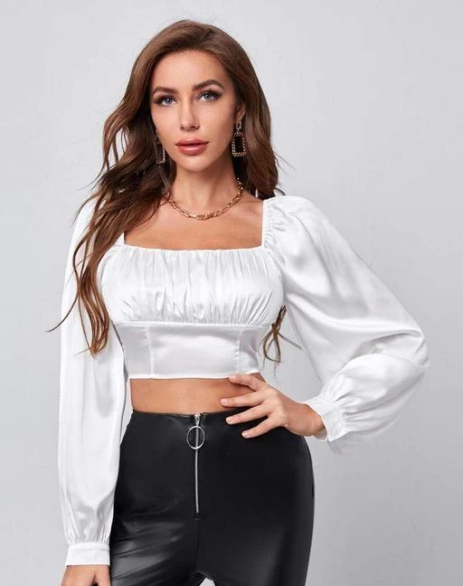 Cotton Sateen Lantern Sleeve Blouse