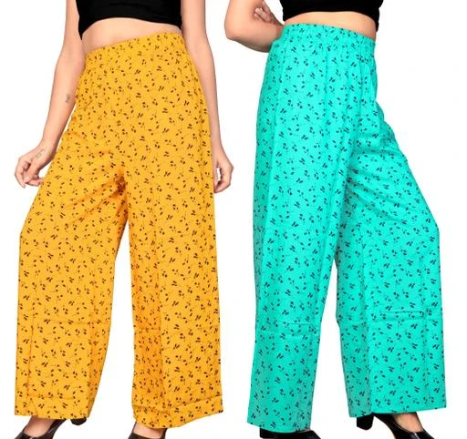 Checkout this latest Palazzos
Product Name: *Soft Rayon 140 gsm (Grade A), Printed Palazzos for Women*
Fabric: Rayon
Pattern: Printed
Net Quantity (N): 2
Heavy and Soft rayon 14 Kg (Grade A), Palazzos for Women. Acort fashion presents beautiful and comfortable palazzo pants made of super soft rayon - cotton fabric which will give you very trendy and authentic look catching all the eyeballs. Women Palazzos comes with permanent print. Best for gift, daily wear, It can also be used in office, outdoor and festival occasion. Best for making pair with Kurtis and other top wear and T shirt western wear too. Since it soft feel, it can be wear in night too, Pack of two gives combo of two colors (Pack of two). All color combinations are available like red, blue, navy blue, yellow. This women Soft Printed heavy Pallazos is printed with guaranteed non erasable dye even color not fed after many washes. For other color combination search with “Acort Printed Black Palazzos” or “Acort Printed Palazzos”, Plazo, Plazo kurti set, Palazzos pant, Pack of 2 Palazzos for women, Combo Palazzos
Sizes: 
30 (Waist Size: 30 in, Length Size: 38 in) 
32 (Waist Size: 32 in, Length Size: 38 in) 
34 (Waist Size: 34 in, Length Size: 38 in) 
36 (Waist Size: 36 in, Length Size: 38 in) 
38 (Waist Size: 38 in, Length Size: 38 in) 
Country of Origin: India
Easy Returns Available In Case Of Any Issue


SKU: Yellow-Turquoise (Lotus) Pack of 2 Combo - Women Palazzos – Rayon Smooth Fabric Printed Palazzos for women 
Supplier Name: Acort India

Code: 024-53675257-0021

Catalog Name: Elegant Trendy Women Palazzos
CatalogID_13643981
M04-C08-SC1039