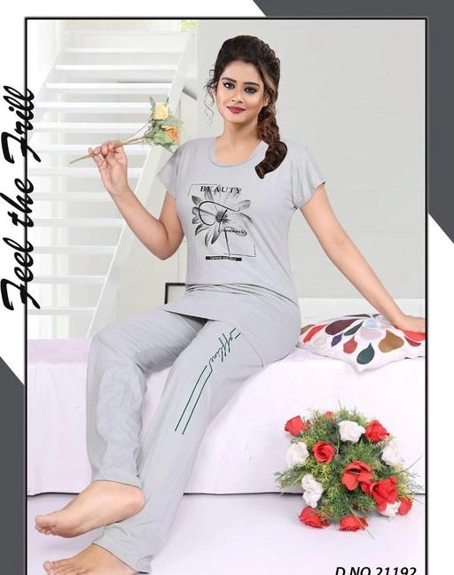 Checkout this latest Nightsuits
Product Name: *NIGHT SUITS *
Top Fabric: Hosiery
Bottom Fabric: Hosiery
Top Type: Tshirt
Bottom Type: Pyjamas
Sleeve Length: Short Sleeves
Pattern: Printed
Multipack: 1
Sizes:
L (Top Bust Size: 36 in, Top Length Size: 28 in, Bottom Waist Size: 30 in, Bottom Length Size: 40 in) 
Country of Origin: India
Easy Returns Available In Case Of Any Issue


SKU: D.NO.21192
Supplier Name: newstyle collection

Code: 384-54003431-9931

Catalog Name: Eva Adorable Women Nightsuits
CatalogID_13744947
M04-C10-SC1045
.
