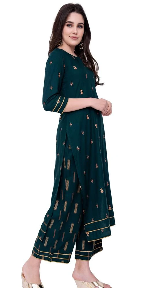 Checkout this latest Kurta Sets
Product Name: * Women's Rayon Straight Kurti with Palazzo(Green)*
Kurta Fabric: Rayon
Bottomwear Fabric: Rayon
Fabric: Rayon
Sleeve Length: Three-Quarter Sleeves
Set Type: Kurta With Bottomwear
Bottom Type: Palazzos
Pattern: Printed
Net Quantity (N): Single
Sizes:
L (Bust Size: 40 in, Kurta Waist Size: 36 in, Bottom Waist Size: 30 in, Bottom Length Size: 40 in) 
Our customer is a Modern Women who appreciate fashion beyond usual. She chooses to express herself with audacity. She is unique, adventurous, and confident. She lives within the present time. She is fashion-oriented but also attached to her roots. These are for women who are inclined towards fashion no matter what she wears.
Country of Origin: India
Easy Returns Available In Case Of Any Issue


SKU: AMAYRA-170
Supplier Name: style&fashion

Code: 835-54021019-999

Catalog Name: Charvi Pretty Women Kurta Sets
CatalogID_13749732
M03-C04-SC1003