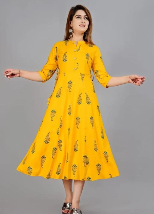Checkout this latest Kurtis
Product Name: *Women Solid Rayon Printed Aline Kurta (Yellow)*
Fabric: Rayon
Sleeve Length: Three-Quarter Sleeves
Pattern: Printed
Combo of: Single
Sizes:
S (Bust Size: 36 in, Size Length: 50 in) 
M (Bust Size: 38 in, Size Length: 50 in) 
L (Bust Size: 40 in, Size Length: 50 in) 
XL (Bust Size: 42 in, Size Length: 50 in) 
XXL (Bust Size: 44 in, Size Length: 50 in) 
An amazing range of women's ethnic wear in soft and solid colors that looks perfect for regular wear. With beautiful designs and patterns. These apparels are very stylish and comfortable too. Get rid of the 'regular' look this season wearing Kurta by Aurelisa. With a perfect blend of comfort and traditional style, This Solid Aline  Kurta from Aurelisa exhibits with Round -neck & 3/4th Sleeves. Tailored from Cotton. Product Length: 50 Inches.
Country of Origin: India
Easy Returns Available In Case Of Any Issue


SKU: AU005AlinekurtaYellow
Supplier Name: Aurelisa

Code: 543-54122547-9912

Catalog Name: Aishani Alluring Kurtis
CatalogID_13779791
M03-C03-SC1001
