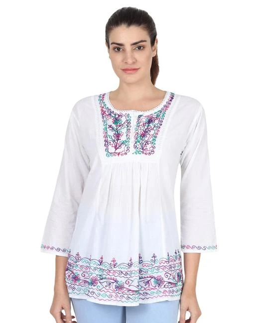 Checkout this latest Tops & Tunics
Product Name: *Urbane Designer Women Tops & Tunics*
Fabric: Cotton Cambric
Sleeve Length: Three-Quarter Sleeves
Pattern: Chikankari
Multipack: 1
Sizes:
M (Bust Size: 36 in, Length Size: 27 in) 
L (Bust Size: 38 in, Length Size: 27 in) 
XL (Bust Size: 40 in, Length Size: 27 in) 
XXL (Bust Size: 42 in, Length Size: 27 in) 
Country of Origin: India
Easy Returns Available In Case Of Any Issue


Catalog Rating: ★3.8 (41)

Catalog Name: Urbane Designer Women Tops & Tunics
CatalogID_13876020
C79-SC1020
Code: 953-54425229-006