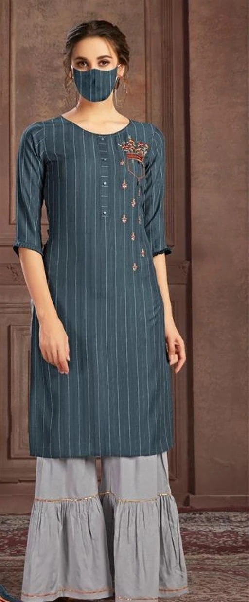 Checkout this latest Kurta Sets
Product Name: *Trendy Sensational Women Kurta Sets*
Kurta Fabric: Rayon
Bottomwear Fabric: Rayon
Fabric: Rayon
Sleeve Length: Three-Quarter Sleeves
Set Type: Kurta With Dupatta And Bottomwear
Bottom Type: Sharara
Pattern: Woven Design
Multipack: Pack Of 3
Sizes:
XXL (Bust Size: 21 in, Shoulder Size: 15 in, Kurta Waist Size: 38 in, Kurta Hip Size: 23 in) 
Country of Origin: India
Easy Returns Available In Case Of Any Issue


SKU: mili2-6170
Supplier Name: MUNISH ARTS

Code: 5411-54480183-5421

Catalog Name: Trendy Sensational Women Kurta Sets
CatalogID_13893766
M03-C04-SC1003