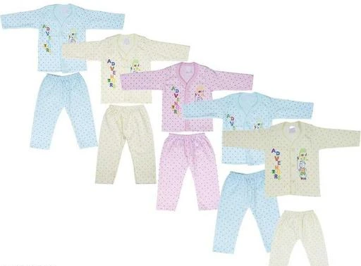 Checkout this latest Nightsuits
Product Name: *Kids Nightwear Baby Boys & Baby Girls Printed Hosiery  (Multicolor Pack of 5)*
Top Fabric: Art Silk
Bottom Fabric: Cotton
Sleeve Length: Long Sleeves
Top Type: T-shirt
Bottom Type: Trousers
Top Pattern: Printed
Bottom Pattern: Printed
Net Quantity (N): 5
Night Suits for boys and girls are crafted blend of STYLE, COMFORT and QUALITY. These Night Suits are made using a blend of smooth and soft cotton fabric. Whether winter, summer or rainy season, this Night Suit provides comfort and dressing benefits over other types of night wears. This Night Suit comes in a COMBO of a SHIRT and a PAJAMA. With vibrant colours, unique designs and authentic cotton fabric, this product is complete steal. Kids like the fresh coat styled collar and love to wear the Night Suit even while playing, studying and sleeping. Nueva Niño Night Suits for boys and girls are perfect items to gift your child, relatives and friends. BUY NOW and bring that lovely smile on the face of your loved ones
Sizes: 
0-3 Months (Top Chest Size: 20 in) 
0-6 Months (Top Chest Size: 22 in) 
3-6 Months (Top Chest Size: 22 in) 
6-9 Months (Top Chest Size: 24 in) 
6-12 Months (Top Chest Size: 24 in) 
9-12 Months (Top Chest Size: 24 in) 
12-18 Months (Top Chest Size: 25 in) 
Country of Origin: India
Easy Returns Available In Case Of Any Issue


SKU: Baby boys & Baby girls LITTLE STAR NIGHT DRESS (PACK OF 5)
Supplier Name: SHISHU

Code: 955-54937125-999

Catalog Name: Classic Boys Nightsuits
CatalogID_14040828
M10-C32-SC1183