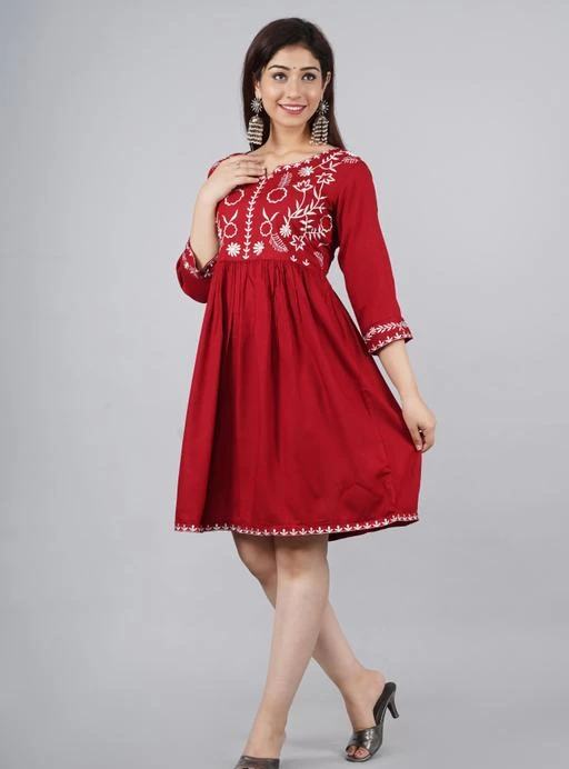 Checkout this latest Dresses
Product Name: *Trendy Modern Women Dresses*
Fabric: Rayon
Sleeve Length: Three-Quarter Sleeves
Pattern: Embroidered
Multipack: 1
Sizes:
S (Bust Size: 36 in, Length Size: 38 in) 
M (Bust Size: 38 in, Length Size: 38 in) 
L (Bust Size: 40 in, Length Size: 38 in) 
XL (Bust Size: 42 in, Length Size: 38 in) 
XXL (Bust Size: 44 in, Length Size: 38 in) 
XXXL (Bust Size: 46 in, Length Size: 38 in) 
Country of Origin: India
Easy Returns Available In Case Of Any Issue


Catalog Rating: ★4 (86)

Catalog Name: Trendy Modern Women Dresses
CatalogID_14179878
C79-SC1025
Code: 063-55353861-999