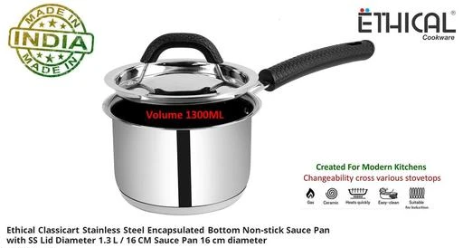 Checkout this latest Sauce Pans
Product Name: *Ethical Classicart Stainless Steel Encapsulated Bottom Non-stick Sauce Pan with SS Lid Diameter 1.3 L / 16 CM Sauce Pan*
Material: Stainless Steel
Surface Coating: Non Stick.
Type: Non Stick
Product Breadth: 20 Cm
Product Height: 10.5 Cm
Product Length: 20.5 Cm
Net Quantity (N): Pack Of 1
Ethical Classicart Stainless Steel Encapsulated Bottom Non-stick Sauce Pan with SS Lid Diameter 1.3 L / 16 CM Sauce Pan
Country of Origin: India
Easy Returns Available In Case Of Any Issue


SKU: 111001-CLASSICART -SP-No-11
Supplier Name: Raj Aryan Houseware Company

Code: 588-55425622-5111

Catalog Name: Classy Sauce Pans
CatalogID_14202934
M08-C23-SC2262