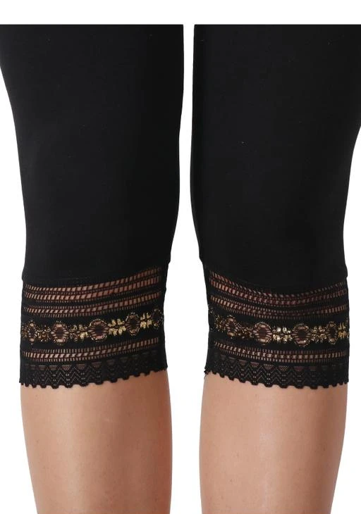 Women's Cotton Spandex Short Capri Legging Lace