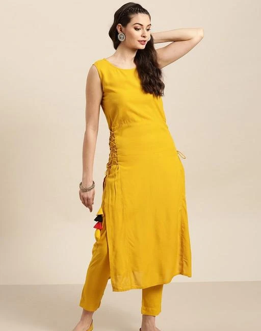 Checkout this latest Kurta Sets
Product Name: *Women Rayon A-line Solid Mustard Kurti And Pant Set*
Kurta Fabric: Rayon
Bottomwear Fabric: Rayon
Fabric: No Dupatta
Sleeve Length: Sleeveless
Set Type: Kurta With Bottomwear
Bottom Type: Pants
Pattern: Solid
Sizes:
S (Kurta Length Size: 46 in) 
M (Kurta Length Size: 46 in) 
L (Kurta Length Size: 46 in) 
XL (Kurta Length Size: 46 in) 
XXL (Kurta Length Size: 46 in) 
Country of Origin: India
Easy Returns Available In Case Of Any Issue


SKU: 684330037
Supplier Name: KARAN TEXTILE

Code: 693-56712004-999

Catalog Name: Aagam Pretty Women Kurta Sets
CatalogID_14620181
M03-C04-SC1003