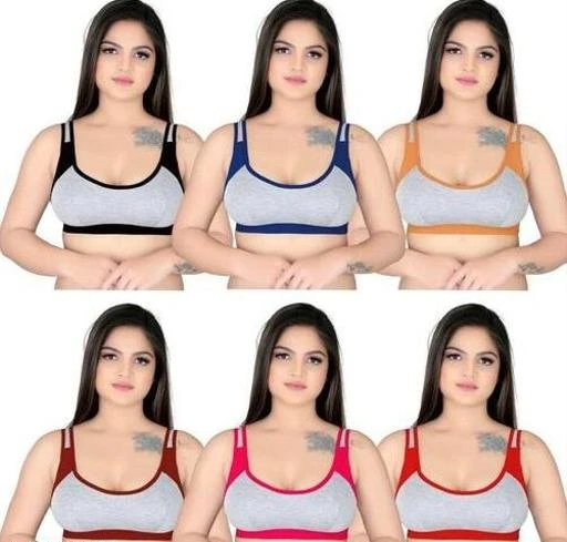 Checkout this latest Sports Bra
Product Name: *sproat  Comfy Women Sports Bras*
Fabric: Cotton Blend
Color: Multicolor
Coverage: Full
Closure: Back Closure
Net Quantity (N): 6
Padding: Non Padded
Print or Pattern Type: Solid
Straps: Multiway
Surface Styling: Bows
Type: Balconette
Wiring: Non Wired
Add On: Hooks
FASHION ATTIRE (MULTICOLOR) Sports Bras made from superior quality branded Lycra Cotton fabric and also used in branded Lycra elastic. These bra provide proper support and give feel soft against your skin. These bras are comfortable to wear all day long come with multicolor bra we are send as per availability of stock
Sizes: 
28B (Underbust Size: 27 in, Overbust Size: 29 in) 
30B (Underbust Size: 29 in, Overbust Size: 31 in) 
32B (Underbust Size: 31 in, Overbust Size: 33 in) 
34B (Underbust Size: 33 in, Overbust Size: 35 in) 
36B (Underbust Size: 35 in, Overbust Size: 37 in) 
38B (Underbust Size: 37 in, Overbust Size: 39 in) 
40B (Underbust Size: 39 in, Overbust Size: 41 in) 
Country of Origin: India
Easy Returns Available In Case Of Any Issue


SKU: sproat  Comfy Women Bra
Supplier Name: FASHION ATTIRE

Code: 433-58032105-996

Catalog Name: Fancy Women Sports Bras
CatalogID_15039709
M04-C54-SC1409