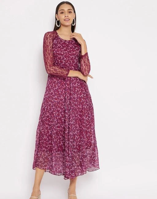Checkout this latest Dresses
Product Name: *Classy Elegant Women Dresses*
Fabric: Georgette
Sleeve Length: Three-Quarter Sleeves
Pattern: Printed
Net Quantity (N): 1
Sizes:
S (Bust Size: 36 in, Length Size: 52 in) 
M (Bust Size: 38 in, Length Size: 52 in) 
L (Bust Size: 40 in, Length Size: 52 in) 
XL (Bust Size: 42 in, Length Size: 52 in) 
XXL (Bust Size: 44 in, Length Size: 52 in) 
HELLO DESIGN maroon a-line maxi dress for women. It has round neck and net semi transparent not full neither 3/4th sleeve maxi length dress. It has cotton lining inside with concealed zip. Fabric georgette and net lace made sleeve. Wear as casual wear or party wear and outing. 
Country of Origin: India
Easy Returns Available In Case Of Any Issue


SKU: HLD255
Supplier Name: MUSKAN GARMENTS

Code: 206-58045470-9991

Catalog Name: Classy Elegant Women Dresses
CatalogID_15044953
M04-C07-SC1025