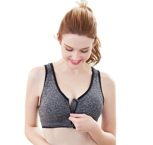 Women's Zip Front Closure Sports Bra - Seamless Wirefree Post Surgery Zipper  Padded Racerback Workout Gym Yoga