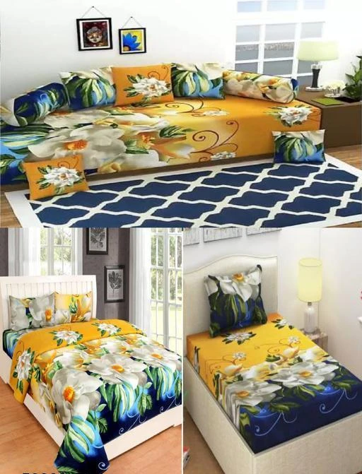 Checkout this latest Diwan Sets_3000above
Product Name: * Elegant Glace Cotton Diwan Set*
Bedsheet Fabric: Polycotton
Bolster Cover Fabric: Polycotton
Cushion Cover Fabric: Polycotton
No. of Bedsheets: 1
No. of Bolster Covers: 2
No. of Cushion Covers: 5
Thread Count: 140
Print or Pattern Type: 3d Printed
Multipack: 3
Sizes: 
Free Size (Bedsheet Length Size: 90 in Bedsheet Width Size: 90 inSingle Bedsheet Length Size 90 in  Bedsheet Width Size: 60 in Pillow Cover Length Size : 26 in Pillow Cover Width Size 26 in Bolster Cover Length Size: 31 in Bolster Cover Width Size: 16 in Cushion Cover Length Size: 16 in Cushion Cover Width Size: 16 in) 
Description: It Has 1 Double Bedsheet 2 Pillow Cover 1 Single Bedsheet 1 Pillow Cover 1 Diwan Single Bedsheet  5 Cushion Covers & 2 Bolster Cover
Country of Origin: India
Easy Returns Available In Case Of Any Issue


SKU: EGDS_3
Supplier Name: SKM Creations

Code: 117-5830847-9771

Catalog Name: Elegant Attractive Diwan Sets Double Bed Sheet & Single Bedsheet Combo
CatalogID_878993
M08-C24-SC2361