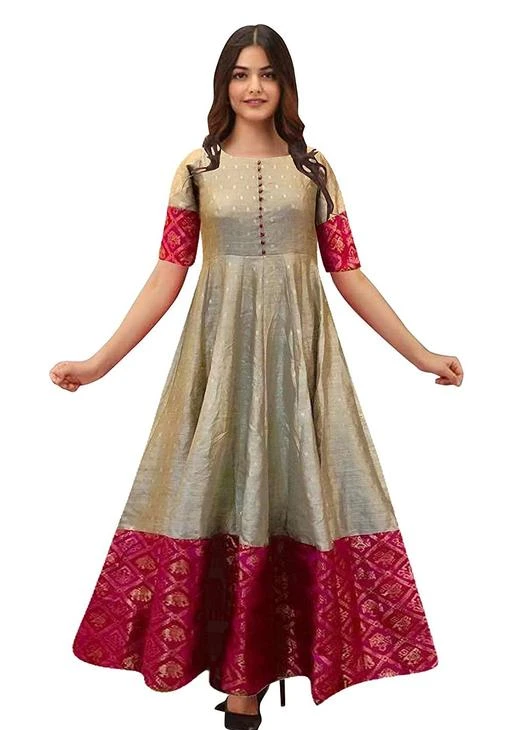 fcityin  Women South Indian Silk Gown Banarasi Model One Piece Maxi Long  Dress