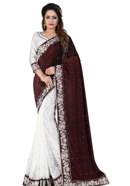 Buy Sarees Velvet Rasal Net Half Half Saree Coffee Free Size For Rs580 Cod And Easy Return Available