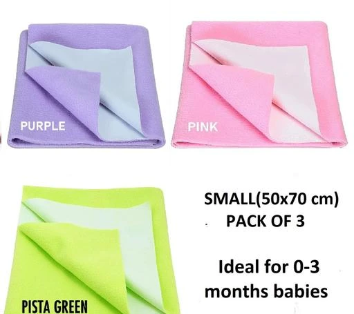 Checkout this latest Crib Mattress Protection
Product Name: *Quick Dry Sheet  Baby Urine sheet  for new born baby,  Small (combo Pack of 3)Light Purple, Pink & Pista Green Crib Matress Protection*
Material: Cotton
Size: Small (50cm X 70cm)
Water Resistance Level: Waterproof
Pattern: Solid
Product Breadth: 20 Inch
Product Height: 0 Inch
Product Length: 28 Inch
Net Quantity (N): 3
Small size 50 cm x 70 cm \20 inch X 27 inch (Pack of 3) 100% Reusable, Premium quality  Dry Sheet / baby Urine sheet Dry Sheet made from 100% leak-proof skin-friendly breathable 250 GSM microfiber fleece fabric which remains cool and comfortable , Machine Washable light weight potable easy to carry and handle. Absorbs more water and dries faster (non-water resistance side). Freedom to enjoy undisrupted sleep for longer period It provides superior protection against Bed wetting toilet training for kids, Pet saliva drolly ideal for indoor pets, Body fluid discharge ideal for day menstrual flow, Urinary incontinence ideal for elderly patients.
Country of Origin: India
Easy Returns Available In Case Of Any Issue


SKU: r2sKaJEk
Supplier Name: Poshak Mandir

Code: 823-59366029-995

Catalog Name: Quick Dry Sheet Baby Urine sheet for new born baby, Small (combo Pack of 3)
CatalogID_15497843
M08-C24-SC2333