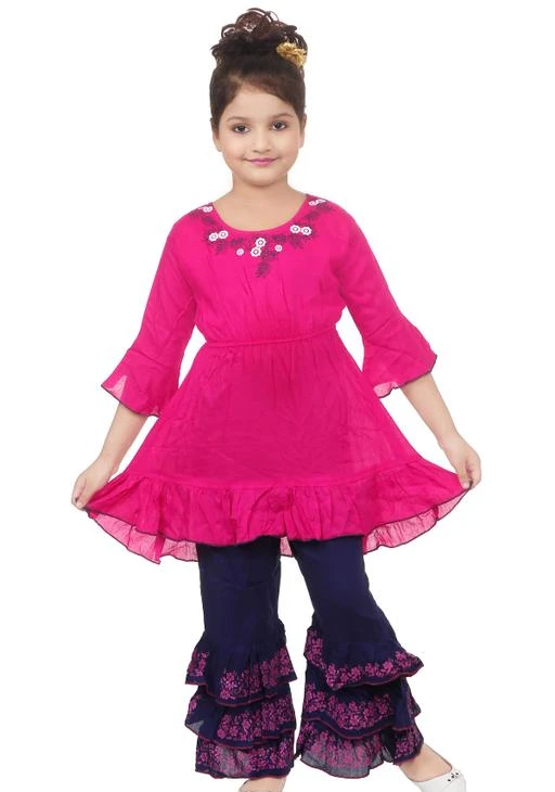 Checkout this latest Clothing Set
Product Name: *Girls   Clothing Sets Pack Of 1*
Top Fabric: Rayon
Bottom Fabric: Rayon
Sleeve Length: Three-Quarter Sleeves
Top Pattern: Self Design
Bottom Pattern: Printed
Net Quantity (N): Single
Add-Ons: Bow Tie
Sizes:
3-4 Years (Bottom Length Size: 24 in) 
4-5 Years (Bottom Length Size: 26 in) 
5-6 Years (Bottom Length Size: 28 in) 
6-7 Years (Bottom Length Size: 30 in) 
7-8 Years (Bottom Length Size: 32 in) 
8-9 Years (Bottom Length Size: 34 in) 
Girls ethnic kurti and sharara set, ultimate outift, light weight, styish, pocet friendly
Country of Origin: India
Easy Returns Available In Case Of Any Issue


SKU: G915PINK
Supplier Name: burbn kids wear

Code: 723-59366373-998

Catalog Name: Modern Trendy Girls Top & Bottom Sets
CatalogID_15497999
M10-C32-SC1147
