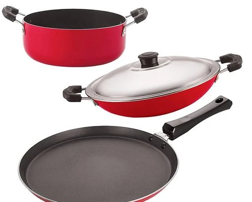 Checkout this latest Pot & Pan Sets
Product Name: *Nirlon Non-Stick Heat Resistance 3 Piece Combo Cookware Gift Set Offer*
Material: Aluminium
Shape: Round
Surface Coating: Non Stick.
Product Breadth: 13 Cm
Product Height: 11 Cm
Product Length: 15 Cm
Net Quantity (N): Pack Of 3
Welcome to Nirlon online store. Appachatti prepare your favourite savories in this appa chatti and turn it in to a beloved kitchen vessel. Its simply styled structure will definitely make it a desirable kitchen accessory for any home. You can experiment with the traditional recipes and create new recipes to surprise your guests. Its nonstick inner base lets you cook with ease and also avoids ruining your preparations. Its simple make and sturdy structure ensures longevity. A lid that comes with this appa chatty also expedites the cooking process. Flat/roti tawa 27.5 cm, appachatti, casserole20cm. A quality Nirlon nonstick tawa which will add ease and comfort to your kitchen chores. This one is made from high grade aluminum and is high in quality and durable. It flaunts a classic range design and will look absolutely stunning in your kitchen. Use wooden spatula for best results.
Country of Origin: India
Easy Returns Available In Case Of Any Issue


SKU: 2.6mmFT12_APPACHATTI_Cass20
Supplier Name: NIRLON KITCHENWARE PVT LTD

Code: 989-59739192-5205

Catalog Name: Nirlon Pot & Pan Sets
CatalogID_15632064
M08-C23-SC1595