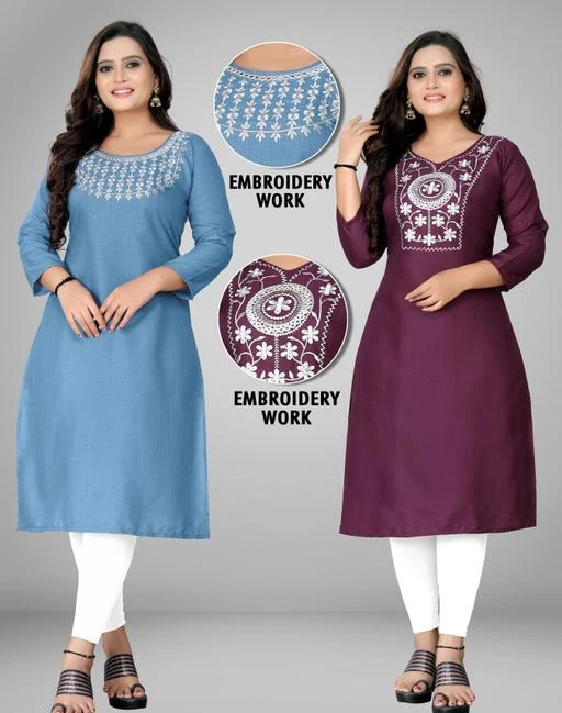 Checkout this latest Kurtis
Product Name: *Trendy Embroidery Streght Kurti Combo Denim(03)-Purpal(01)*
Fabric: Cotton Blend
Sleeve Length: Three-Quarter Sleeves
Pattern: Embroidered
Combo of: Combo of 2
Sizes:
M (Bust Size: 46 in, Size Length: 44 in) 
L (Bust Size: 48 in, Size Length: 44 in) 
XL (Bust Size: 36 in, Size Length: 44 in) 
XXL (Bust Size: 38 in, Size Length: 44 in) 
XXXL (Bust Size: 40 in, Size Length: 44 in) 
4XL (Bust Size: 42 in, Size Length: 44 in) 
Fabric : Cotton
Sleeve Length : Three-Quarter Sleeves
Combo of : Single
Sizes : 
S (Bust Size : 36 in)
M (Bust Size : 38 in)
L (Bust Size : 40 in)
XL (Bust Size : 42 in)
XXL (Bust Size : 44 in)                                               XXXL (Bust Size : 46 in)
4XL (Bust Size : 48 in)
COTTON EMBROIDERY STRAIGHT CUT KURTI
Country of Origin : India
Fabric : Cotton
Country of Origin: India
Easy Returns Available In Case Of Any Issue


SKU: E-DENIM(03)-PURPAL(01)
Supplier Name: SHREE FASHION

Code: 515-59900473-9991

Catalog Name: Trendy Drishya Kurtis
CatalogID_15687302
M03-C03-SC1001