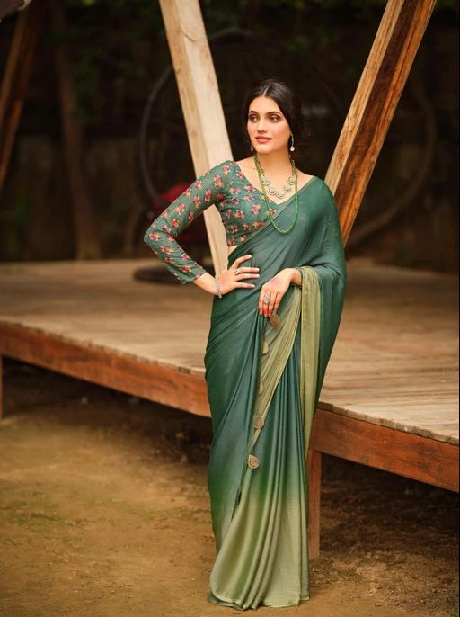Indian Bollywood Moss chiffon Saree Blouse designs wedding party wear sari  best | eBay