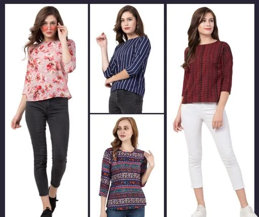 Checkout this latest Tops & Tunics
Product Name: *Fancy Feminine Women Tops & Tunics*
Fabric: Crepe
Sleeve Length: Three-Quarter Sleeves
Pattern: Printed
Multipack: 4
Sizes:
S, M, L, XL
Country of Origin: India
Easy Returns Available In Case Of Any Issue


Catalog Rating: ★4.3 (6)

Catalog Name: Fancy Feminine Women Tops & Tunics
CatalogID_16000901
C79-SC1020
Code: 815-60795601-9921