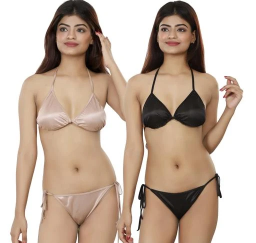  Nivcy Bra Panty Set Self Design Multipack Two Beige And