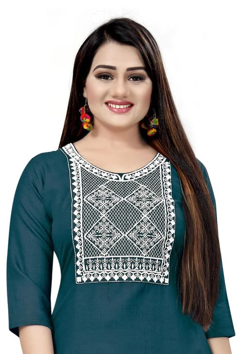 Checkout this latest Kurtis
Product Name: *Classic Cotton Teal Color Embroidery Stiched Kurti*
Fabric: Cotton
Sleeve Length: Three-Quarter Sleeves
Pattern: Embroidered
Combo of: Single
Sizes:
S (Bust Size: 36 in, Size Length: 43 in) 
M (Bust Size: 38 in, Size Length: 43 in) 
L (Bust Size: 40 in, Size Length: 43 in) 
XL (Bust Size: 42 in, Size Length: 43 in) 
XXL
This kurti is fashioned on pure cotton fabric enriched with beautiful embroidered work done as shown. This stitched kurti is perfect to pick for casual wear.This attractive kurti will surely fetch you compliments for your rich sense of style.
Country of Origin: India
Easy Returns Available In Case Of Any Issue


SKU: BF-8
Supplier Name: Bhakti_Fashion.

Code: 313-61341305-994

Catalog Name: Aagyeyi Voguish Kurtis
CatalogID_16158298
M03-C03-SC1001