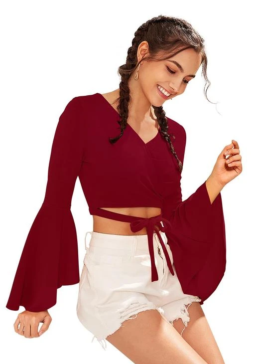 Bell Sleeve Self-Tie Crop Top