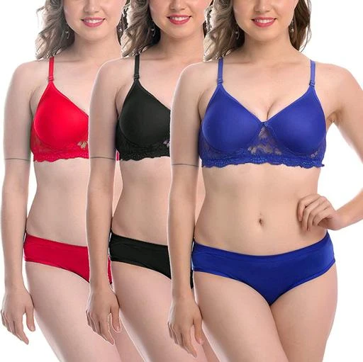 Combo Pack Of 3 Padded Bra And Panty Set Lingerie Set