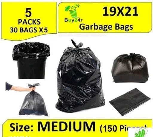 Garbage Bags/Dustbin Bags/Trash Bags - Pack of 5, Black