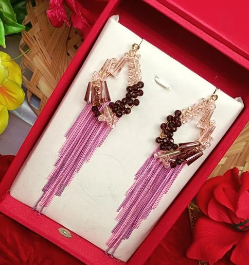 Fashion Star Women Crystal Long Tassel Drop Earrings Jewellery Earrings   Drops Free Delivery India