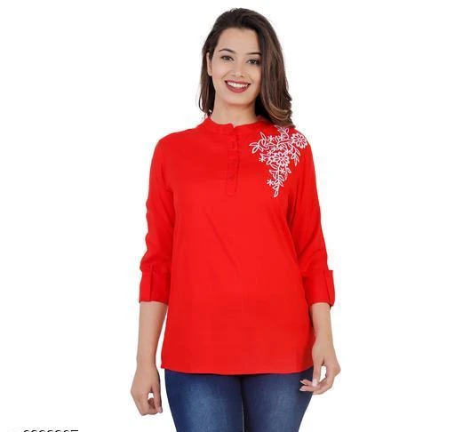  Women Embroidered Red Rayon Top / Women Rayon Tops Tunics