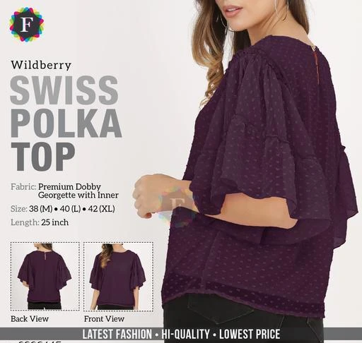 Checkout this latest Tops & Tunics
Product Name: *Swiss sleeve Top*
Fabric: Georgette
Sleeve Length: Three-Quarter Sleeves
Pattern: Self-Design
Multipack: 1
Sizes:
M (Bust Size: 42 in, Length Size: 24 in) 
L (Bust Size: 42 in, Length Size: 24 in) 
XL (Bust Size: 42 in, Length Size: 24 in) 
Country of Origin: India
Easy Returns Available In Case Of Any Issue


Catalog Rating: ★4 (68)

Catalog Name: Swiss sleeve Top Vol 3
CatalogID_1016686
C79-SC1020
Code: 083-6392145-879