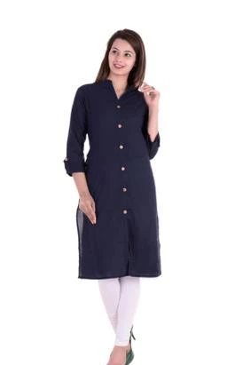 RIMELINE FASHION Beautiful Cotton Kurti for Women Khadi Cotton Straight  Calf Length Casual Kurti for Office Blue : : Fashion