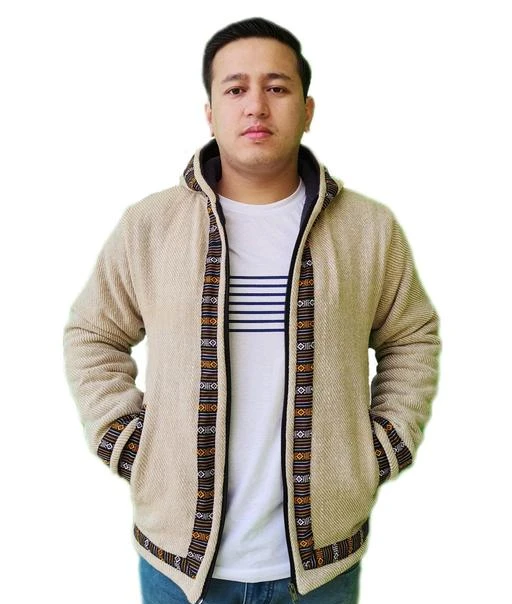 Checkout this latest Jackets
Product Name: *Woolen Full Sleeve, Unique Design, Embroidered, Striped, Woven, Applique Men, Jacket (model is 5'5 wearing size M)*
Fabric: Wool
Sleeve Length: Long Sleeves
Pattern: Embroidered
Sizes:
M (Chest Size: 46 in, Length Size: 26 in) 
This Woolen Jacket is 100% Natural Handwoven which is made by Wool Fabric stitched by talented artisans in Himachal Pradesh. There are both woolen and thickest and softest polar fleece lined inside which makes your body warm and comfortable. This Woolen Jacket has two deep front pockets and very much suitable during chilling weather. This jacket is what you exactly need in this winter and this is also suitable for the autumn as well.                                Additionally, any of wardrobe won’t go waste as they are of high quality. This pixie hood jacket will definitely get you noticed either at festivals, Night Out, Shopping Centres etc. This is completely hand knitted and Eco-Friendly Product with love from local people at Himachal Pradesh.
Country of Origin: India
Easy Returns Available In Case Of Any Issue


SKU: Winter Jacket for men cream
Supplier Name: LizandSams

Code: 056-64346182-9951

Catalog Name: Classy Designer Men Jackets
CatalogID_17154557
M06-C14-SC1209